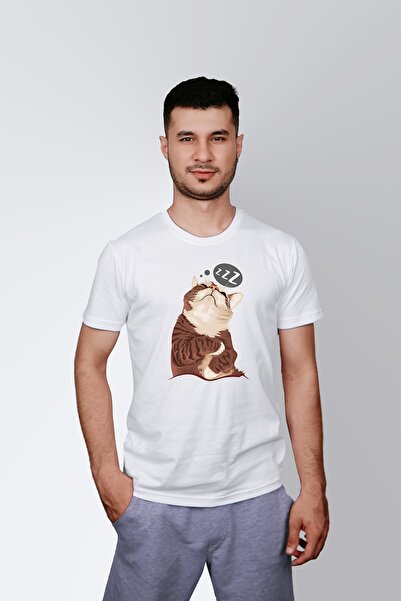 ErTaPassage Băiat alb Sleeping Cat cu imprimeu Standard tricou T7541443