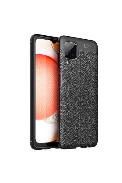 Fibaks Samsung Galaxy A12 - M12 Uyumlu Kılıf Deri Görünümlü Armor Silikon Kapak