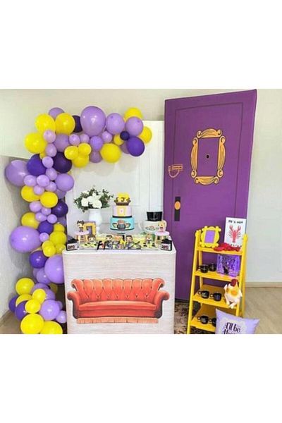 BEST PARTİ DOĞUM GÜNÜ PARTİ SÜSLERİ Concept Party Balloon - Purple, Lilac, Yellow 100 Pieces + Balloon Chain Gift
