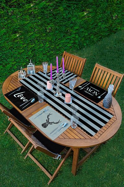 Realhomes 4+1 Grey & Black Deer Designed American Service & Runner Set