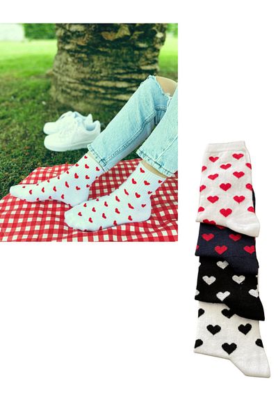 socksbox 4 чифта цветни дамски чорапи с шарка на сърце за 4 сезона / 37-42