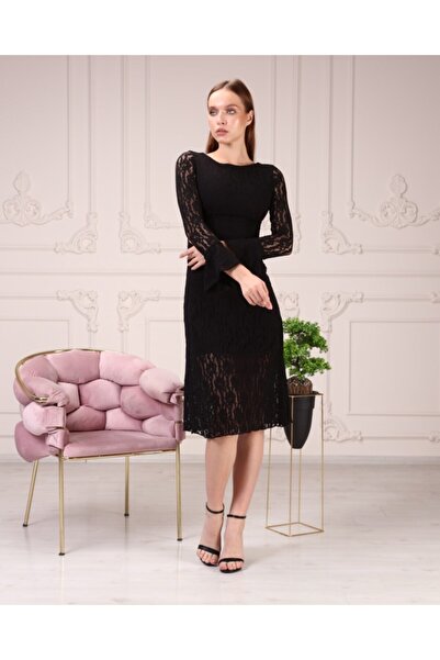 sarebutik Pekerbutik Siyah Güpürlü Elbise Abiye