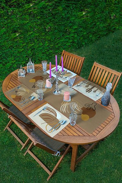 Realhomes 4+1 Brown Onedraw Illustrated American Service & Runner Set