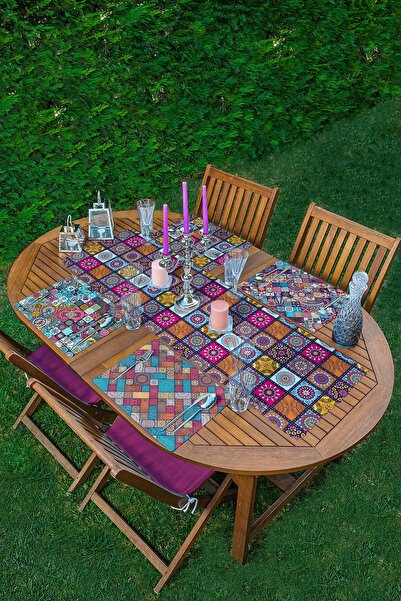 Realhomes 4+1 Karirani etnički mandala set podmetača i staza