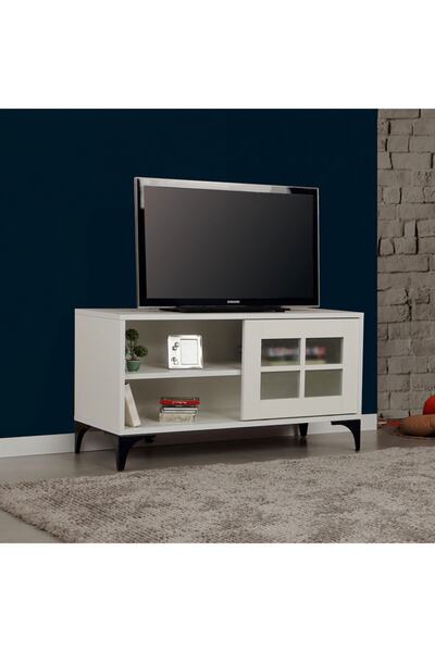 PASİFİC HOME Revival Metal Ayaklı Sürgülü Tv Ünitesi, 100 Cm, Beyaz