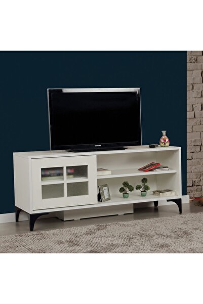 PASİFİC HOME Revival Metal Ayaklı Sürgülü Tv Ünitesi,125 Cm, Ahşap Beyaz