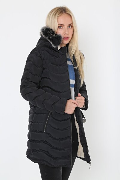 KMKkombin Palton puf cu glugă cu blană de mărime mare