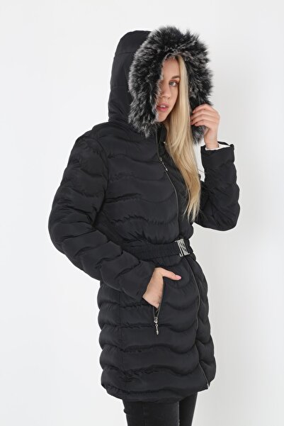 KMKkombin Palton puf cu glugă cu blană de mărime mare