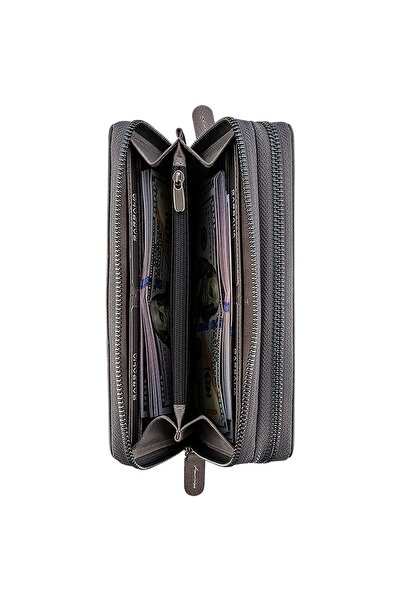 Garbalia Vintage Deri Gri Telefon Bölmeli El Çantası Cüzdan Kartlık %100 El Yapımı