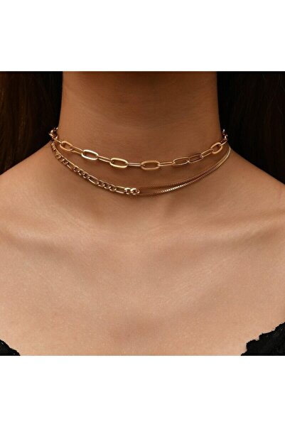 X-Lady Accessories Altın Rengi Gerdanlık Kolye Kadınlar Için 2 Kat Zincir Kol...