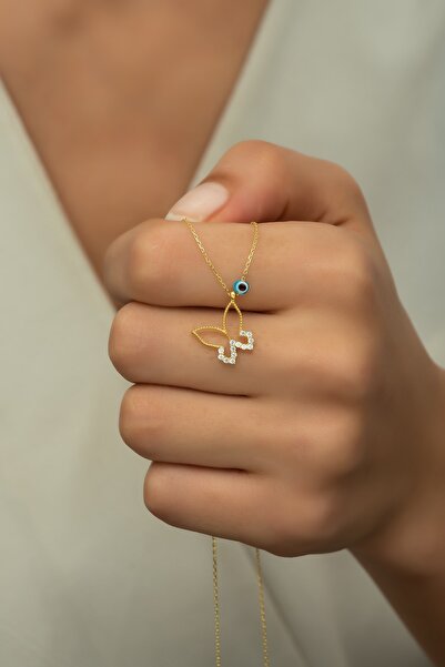 Nereze 925 Ayar Gümüş Gold Nazar Göz Kelebek Kolye