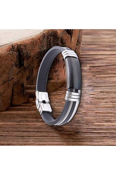 Gogoey Men's Bracelet Rubber Mesh Steel Popular Bracelet Db3838