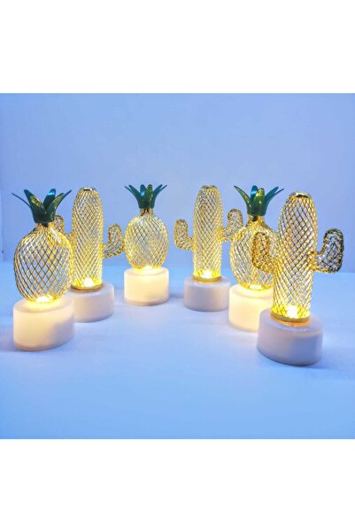 MOBGİFT Mini Metal Kaktüs Ve Ananas Model 6'lı Mini Gece Masa Lambası