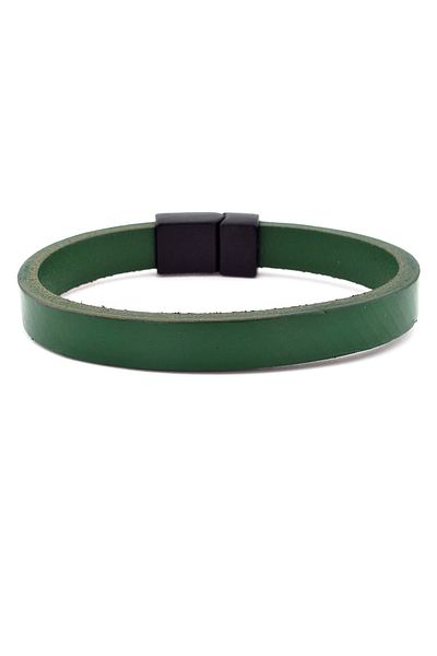 Solfera Thick Green Real Leather Black Magnet Men's Bracelet M017a