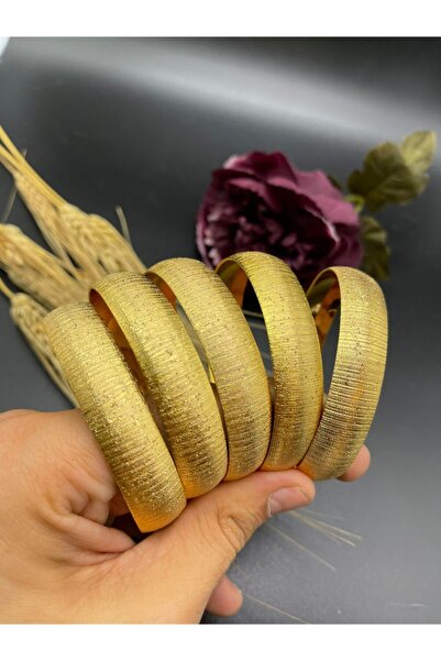 Yıldız Gold İmitasyon 22 Ayar Altın Kaplama Ince Detaylı 5'li 1.5 Cm Bilezik