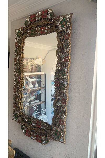 marin konsept Ahsap El Oyması Pullu Antik Ayna