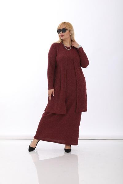 Şirin Butik Γυναικείο Κοστούμι Γιλέκο Βουργουνδίας Μεγάλου Μεγέθους