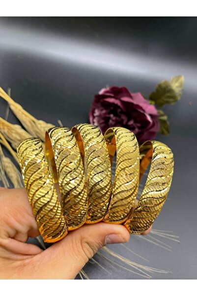 Yıldız Gold İmitasyon 22 Ayar Altın Kaplama Parlak Dalga Desen 5'li 1.5 Cm Bi...