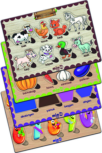 minİQ toys حيوانات المزرعة التركية الخشبية + أشكال الخضروات - أرقام مجموعة من...