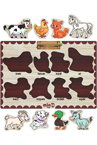 minİQ toys Ahşap Türkçe Ciftlik Hayv.+orman Hayv.-sebzeler-meslekler 4’lü Set Eğitici-öğretici Yapboz