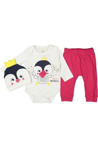Miniworld Baby Girl 3-Piece Bodysuit Set with 3 Thread Penguin Hat