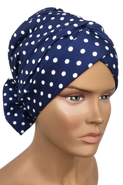 Vera Καπάκι κολύμβησης Mihrace Ready Turban Navy Blue πουά σταυρωτό λουράκι με επένδυση με γεμιστό φιόγκο Hijab καπάκι