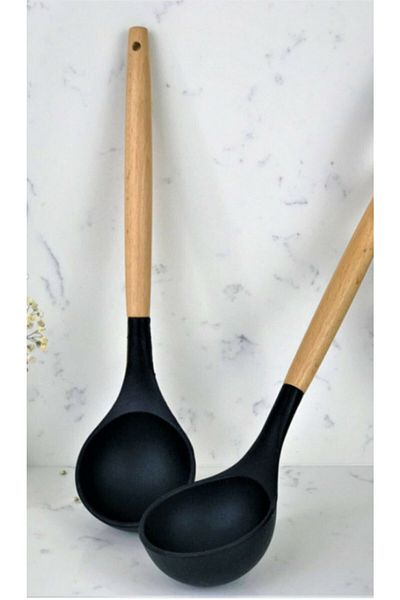 Akse Binbir Çeşit Ürün 7-Piece Bamboo Handle Silicone Ladle Spatula Kitchen Set Silicone
