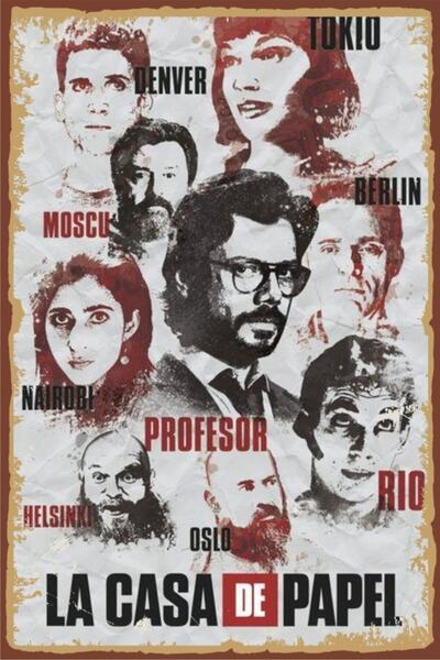 Hayal Poster La Case De Papel Retro Ahşap Poster