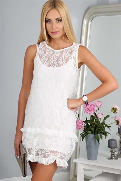 fasardi Astarlı Mini Dantel Elbise