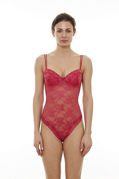 MİSS CLAİRE Women's Red Lace Slip Body 41-082 Body