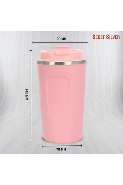 SEDEF SİLVER Double Layer Hand-Free 380 Ml Small Stainless Steel Leak-Proof In-Car Cup Thermos Mug Tea Thermos