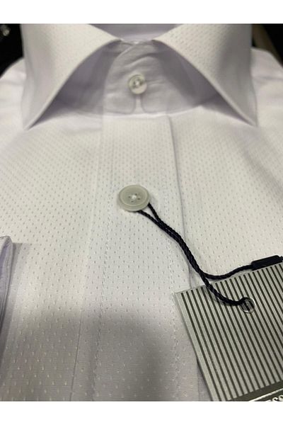 BENESSE Λευκό ανδρικό πουκάμισο με μοτίβο Dobby Slim Fit