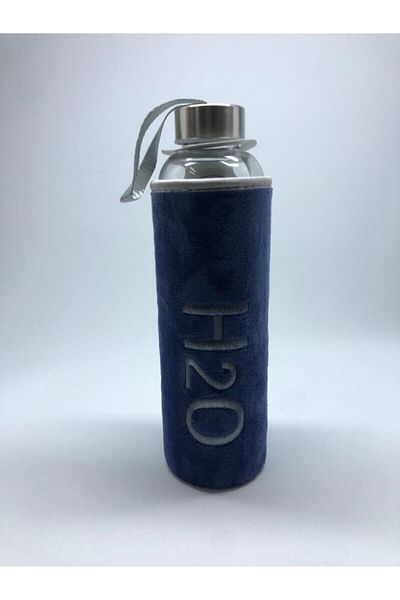 Tohana Glass Flask with Plush Cover 600 ml Dark Blue
