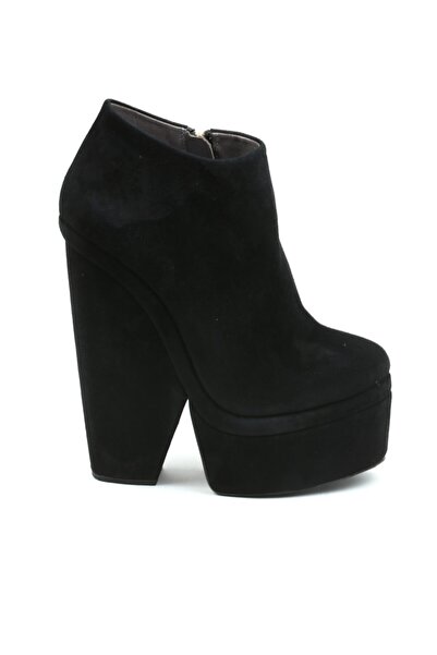 CANES AYAKKABI Kadın Siyah Süet Yüksek Dolgu Fermuarlı Bootie
