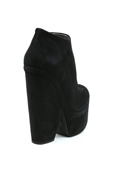 CANES AYAKKABI Kadın Siyah Süet Yüksek Dolgu Fermuarlı Bootie