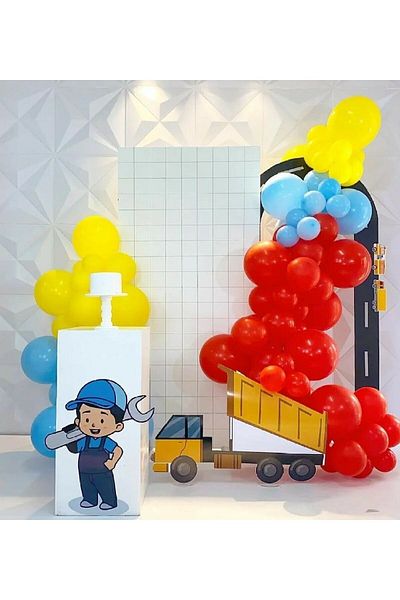 BEST PARTİ DOĞUM GÜNÜ PARTİ SÜSLERİ 100 Yellow, Red, Blue Balloons + balloon chain