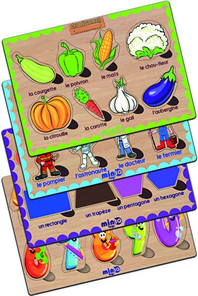 minİQ toys الخضار الفرنسية الخشبية - المهن - الأشكال - الأرقام مجموعة من 4 أل...