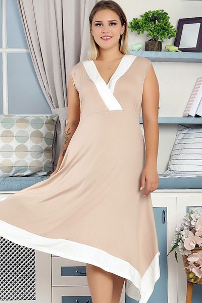 Kheos Double Breasted Comfortable Flowy Sleeveless Dress with Asymmetrical Stripe Detail on the Skirt