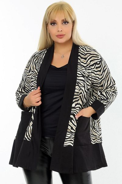 Kheos Special Design Zebra Patterned Stylish and Stylish Short Cardigan with Pockets