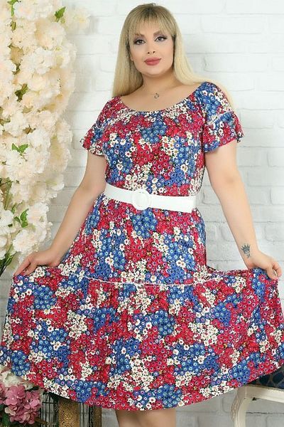 Kheos Rochie confortabilă cu mânecă scurtă, cu guler Madonna, cu design special, cu curea