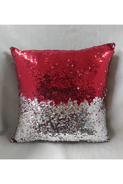 YILMAZHOME Подушка з паєтками - (червоно-срібна)