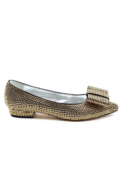 CANES AYAKKABI Kadın Bakır Full Taşlı Sivri Burun Kurdale Detaylı Babet