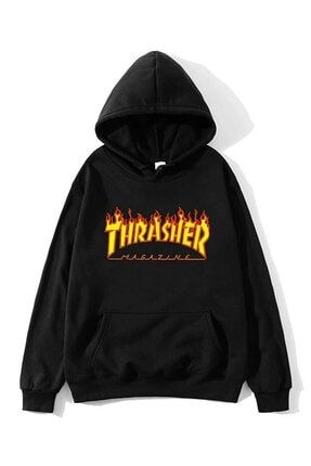 Genel Markalar Thrasher 163 2 Siyah Kap onlu Oversize Ici Yunsuz Sweatshirt Hoodie Fiyat Yorumlar Trendyol