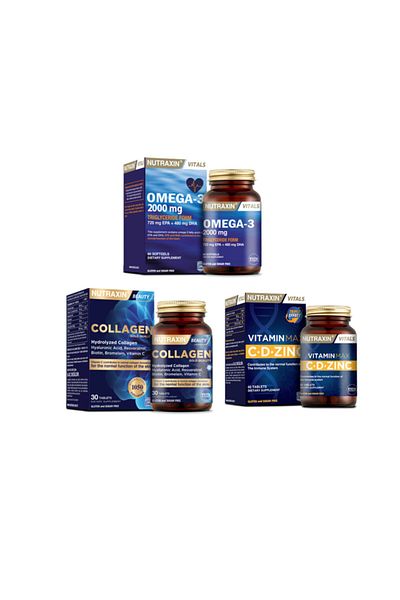 Nutraxin Omega 3 Fish Oil - 2000 Mg 60 Capsules Hydrolyzed Collagen, Vitamin Max C, D, Zinc 30 Tablets