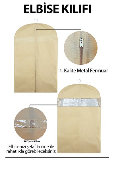 umbellatum Elbise Kılıfı 5'li 60x100 Cm Bej Pencereli Dolap Düzenleyici Organizer hurç