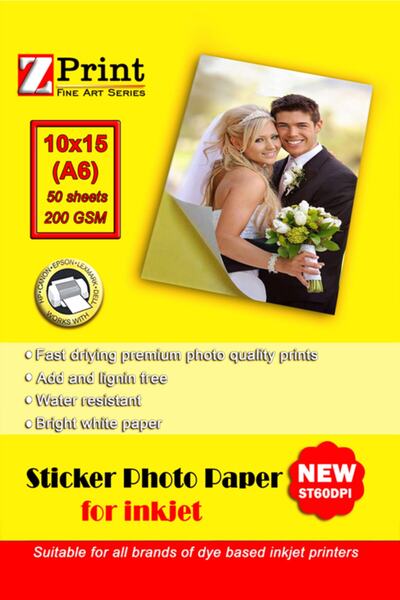 zprint Hp Ink Tank 610 ورق صور لاصق 10x15 50 ورقة لامعة 200 جرام