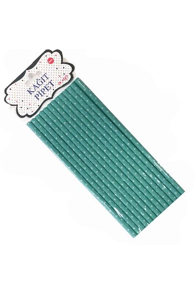 MAVİ PARTY Paper Straw with White Points in Blue 25 Pieces