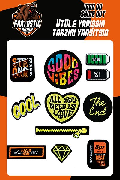 FANTASTIC ARMA Set de armă țesută care se lipsește cu călcat Patch Patch Good Vibes, Cool, Model Diamond