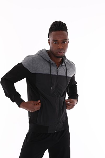 ZEYMERADE Men's Black Zippered Hooded Cotton Sports Tracksuit Set