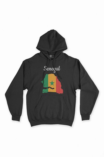 Cix Hanorac negru cu glugă - Hartă și steaguri, design Senegal